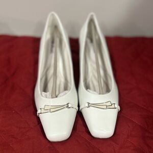 Easy Street White Heels with Square Toe Design